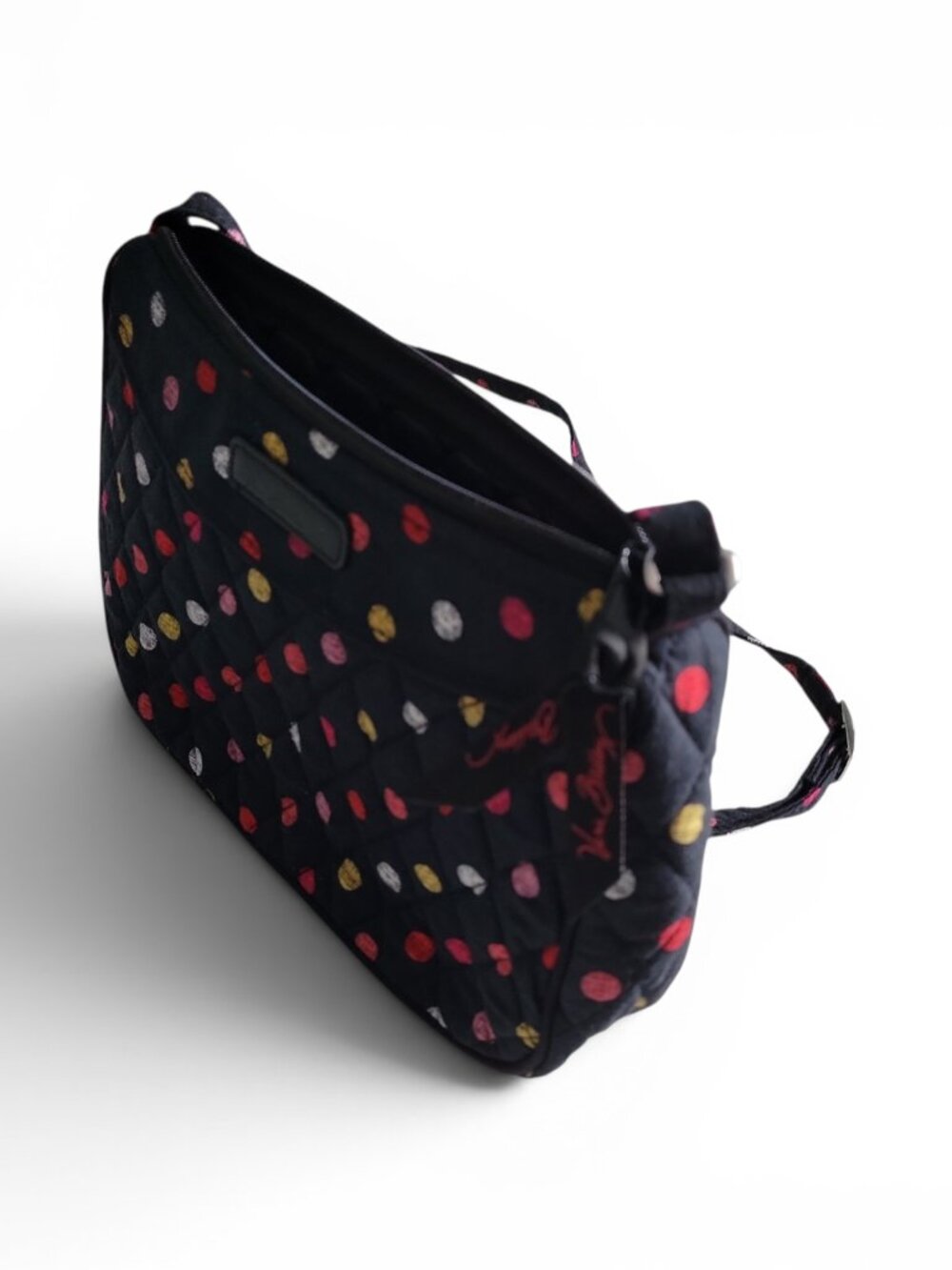 Vera Bradley Quilted Hipster Crossbody Black Multicolor Polka Dot 9x6x2.5" - Picture 2 of 5